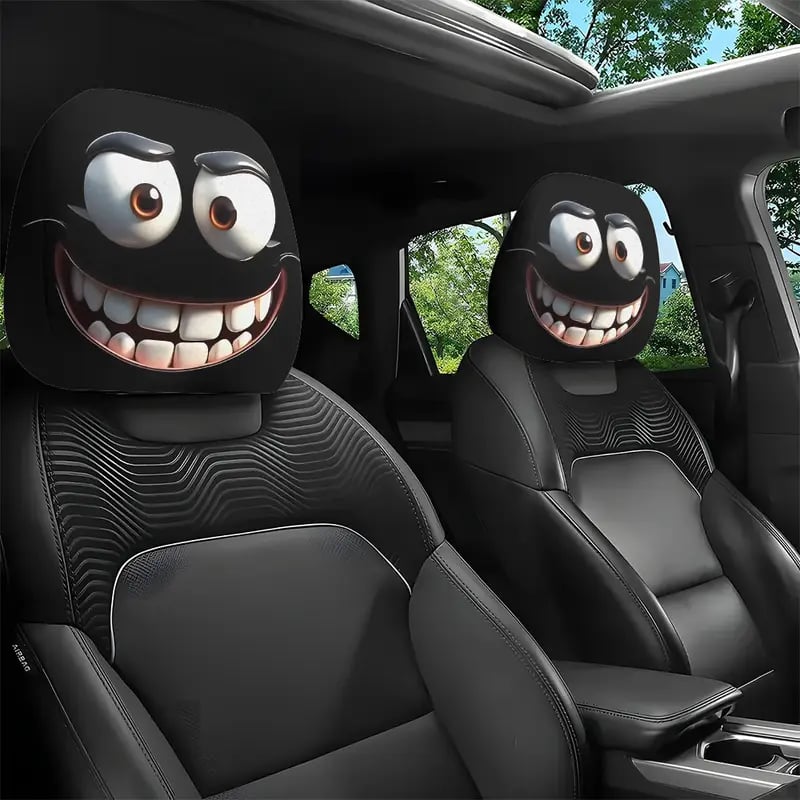 Funny Cartoon Big-Eyed Grin Car Seat Headrest Cover