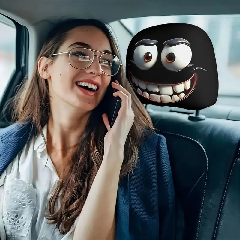 Funny Cartoon Big-Eyed Grin Car Seat Headrest Cover