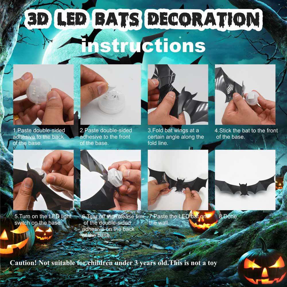š„On Saleš„12pcs/set 3D Bat Design LED Decoration