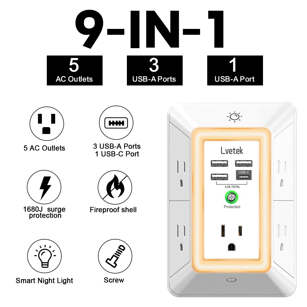 ๐โก 9-in-1 Multi Plug Outlet Wall Charger ๐