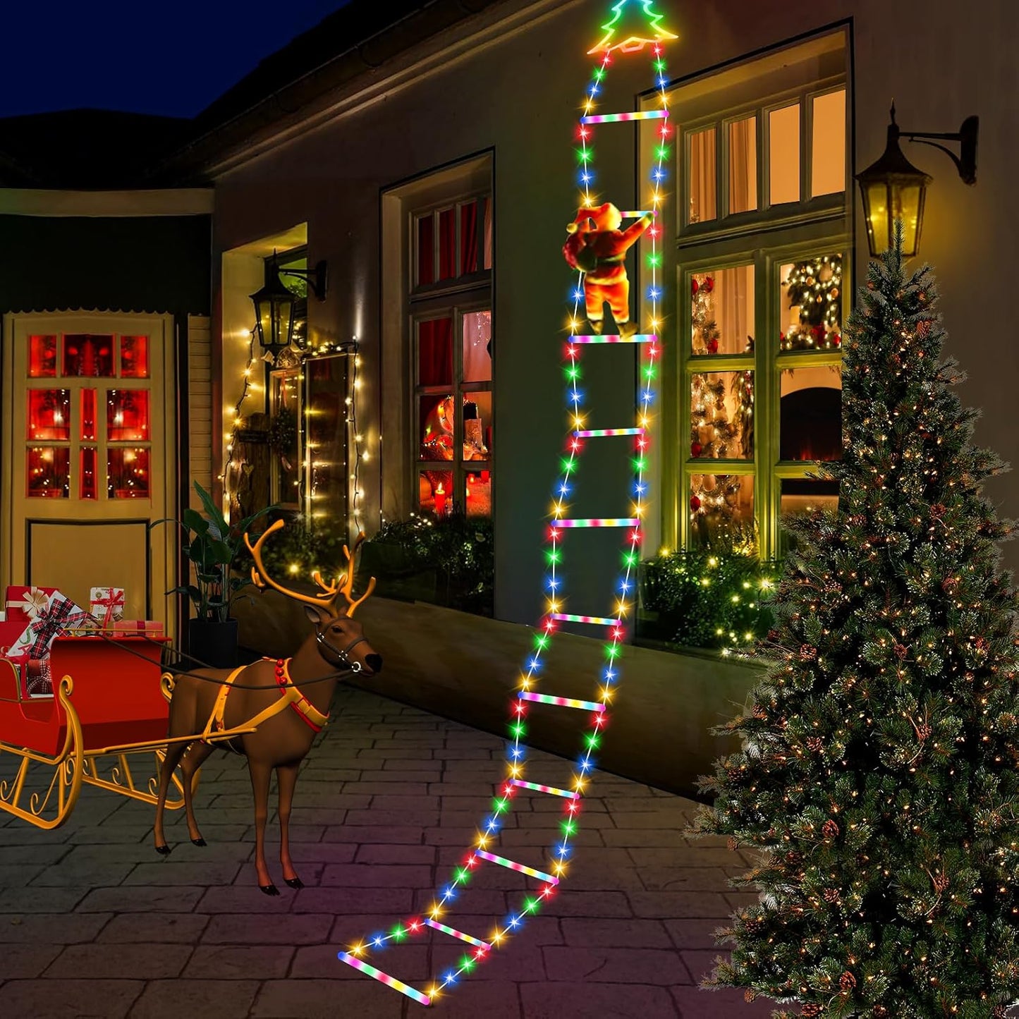 🎊LED Christmas Lights - 🎄Christmas Decorative Ladder Lights with Santa Claus✨