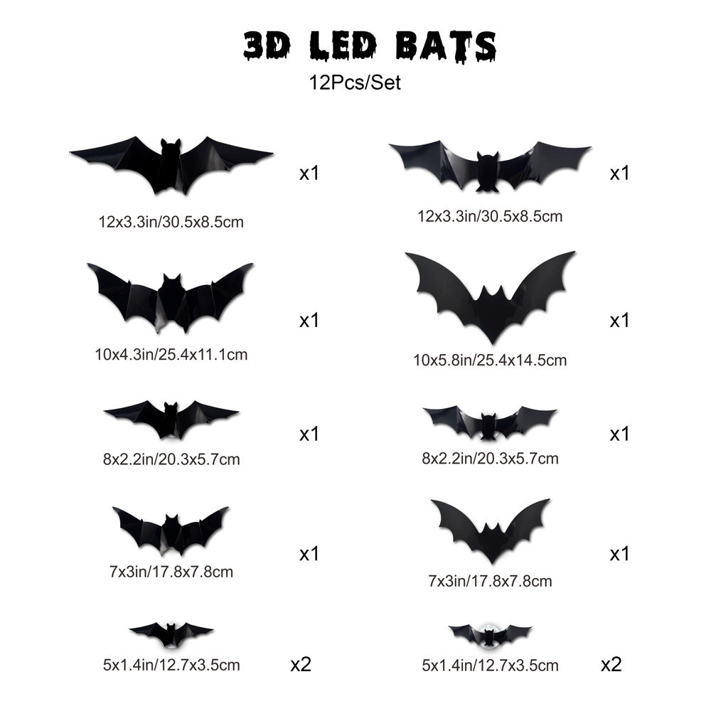 š„On Saleš„12pcs/set 3D Bat Design LED Decoration