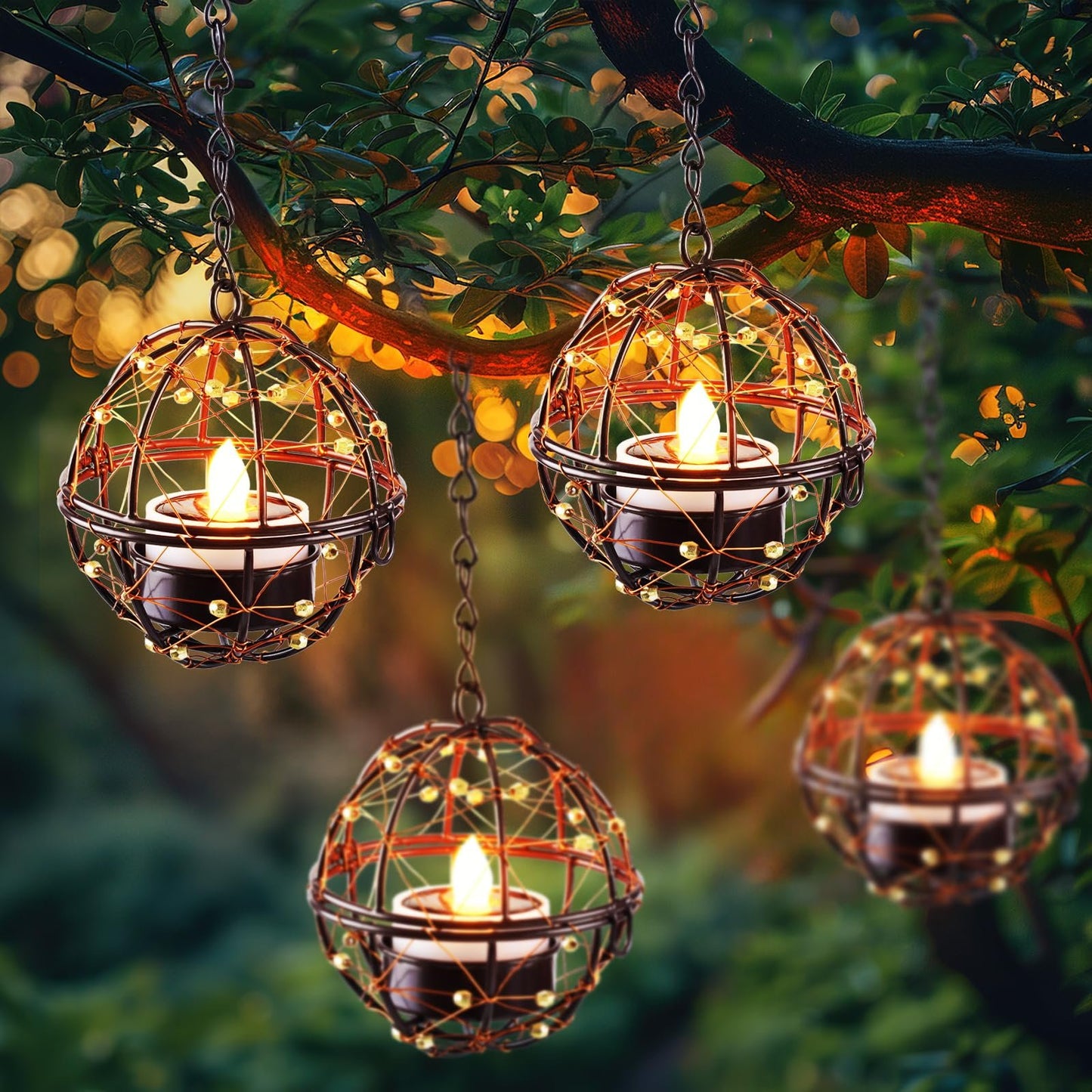 Solar Outdoor Waterproof Iron Globe Hanging Light