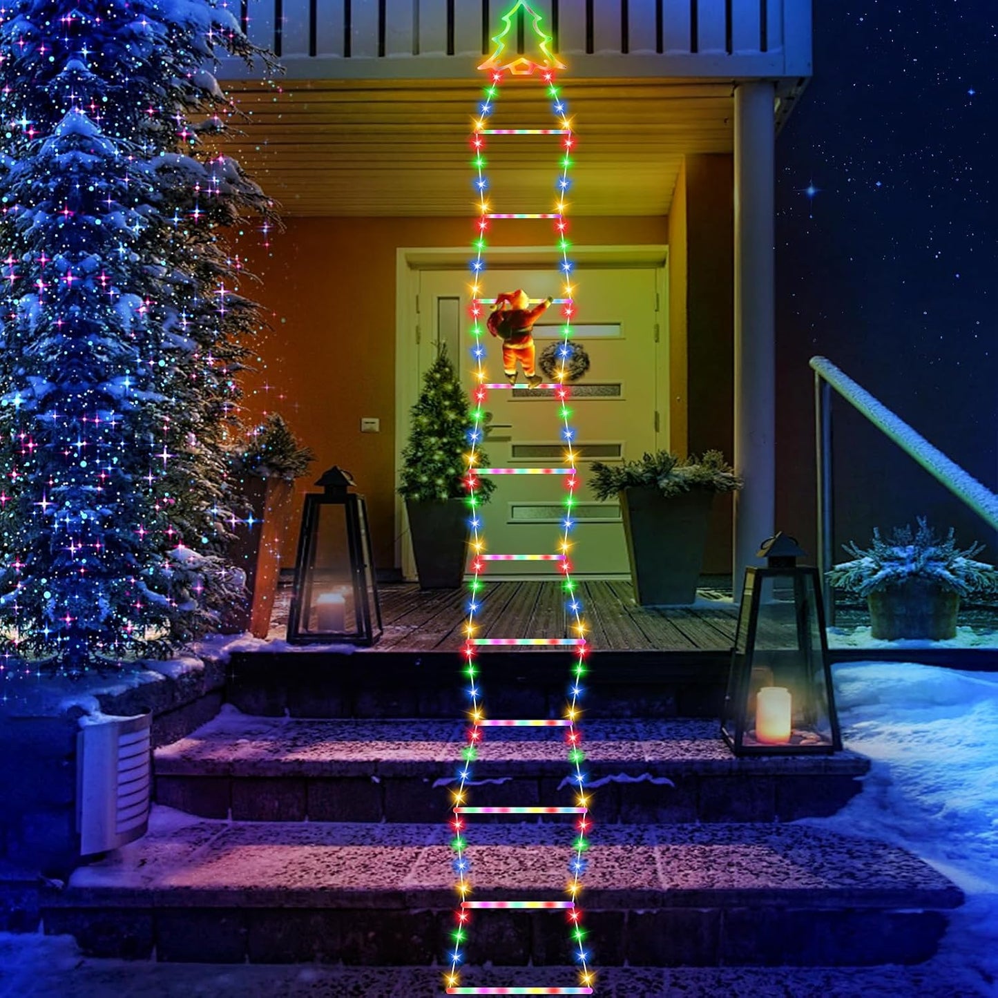 🎊LED Christmas Lights - 🎄Christmas Decorative Ladder Lights with Santa Claus✨