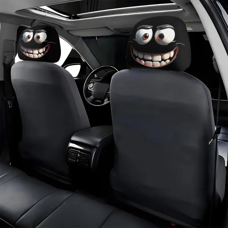 Funny Cartoon Big-Eyed Grin Car Seat Headrest Cover