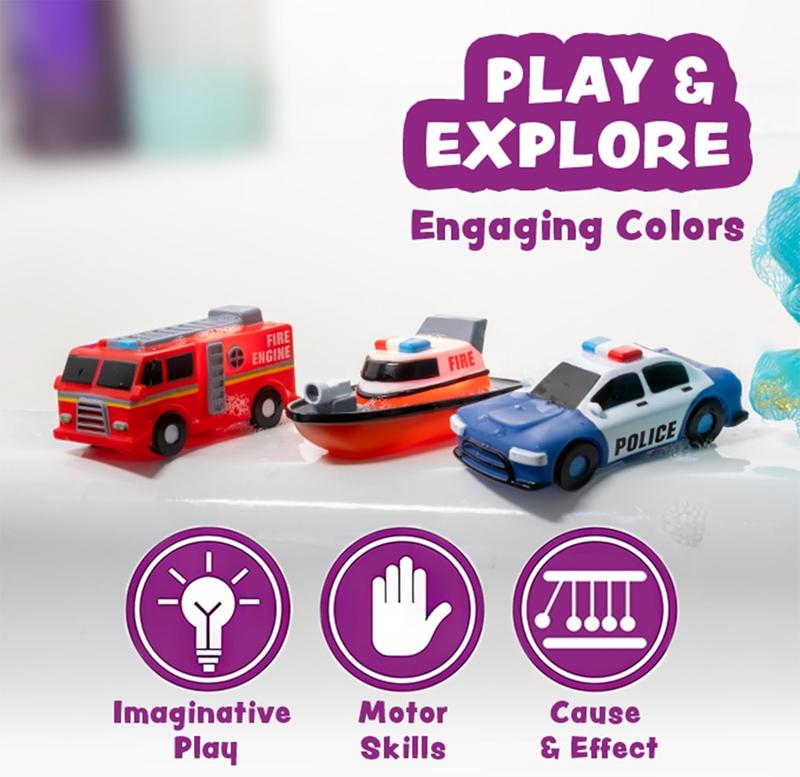 Tub Works Emergency Cars Light Up Bath Toys 6 Pack ✅ Non-toxic & child-safe